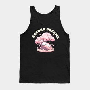 Sakura Dreams" T-Shirt - Cherry Blossom Tree and Kawaii Kitten Design Tank Top